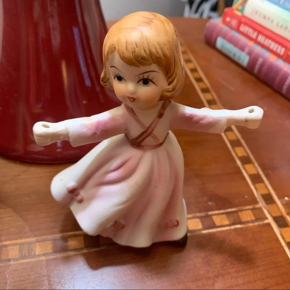 Vintage Pink Birthday Girl Candleholder Figurine